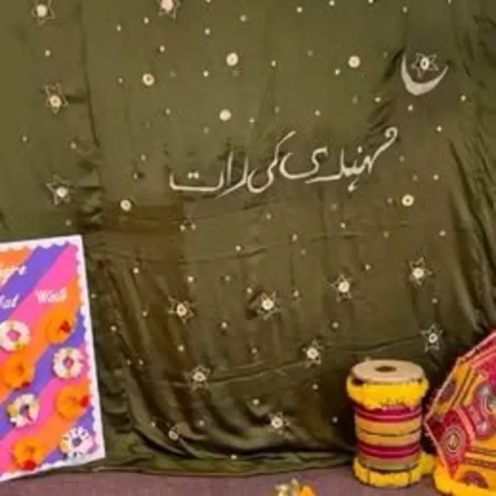 WEDDING MEHNDI KI RAAT SILK BACKDROP VINTAGE DESIGN HANDMADE